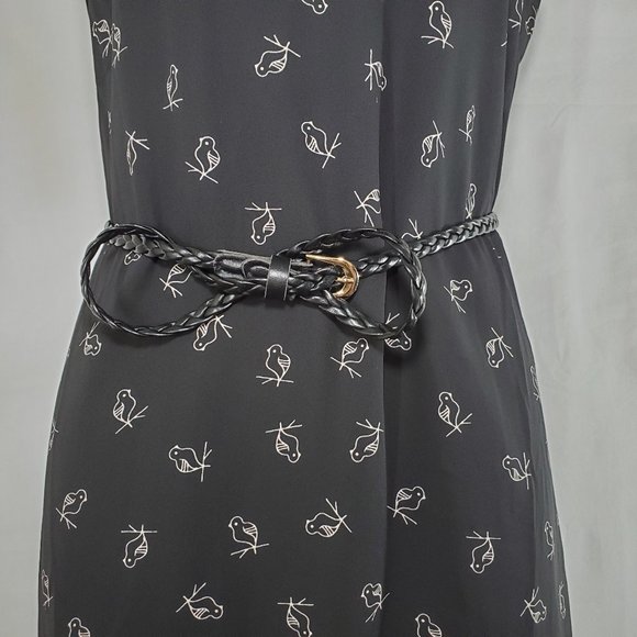 Women's V-neck mini black dress with braided belt - Picture 3 of 6